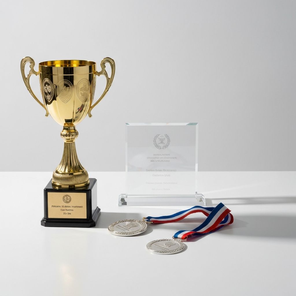 Premium collection of golden trophies and crystal awards